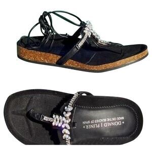 Donald Pliner Couture Rhinestone Leather Shoe New Flex Cork Gel Sole Sandal $235